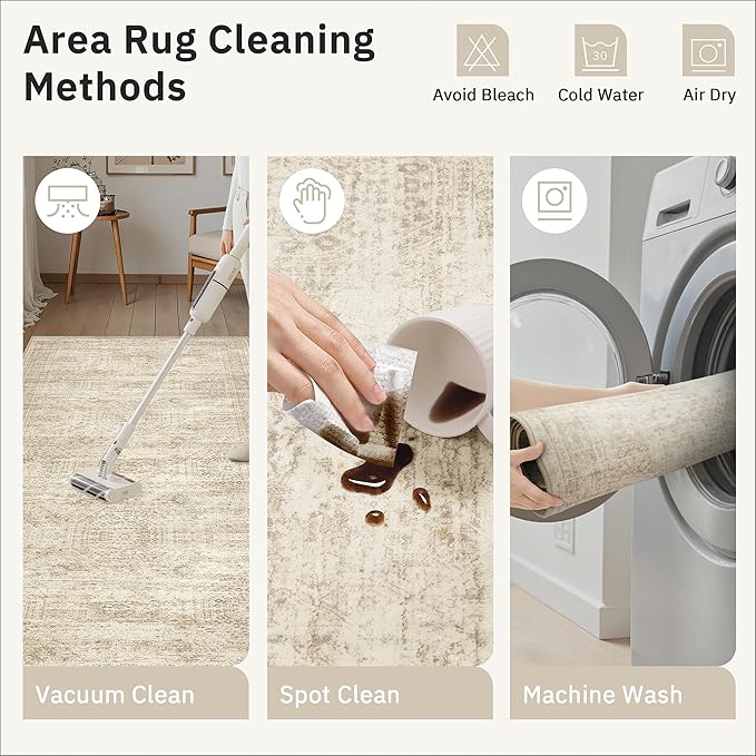 Soalmost Runner Rug 2'x8' Washable Non-Slip Runner Rugs for Kitchen Bathroom Laundry Room Beige Vintage Floor Carpet Runners for Hallway Entryway