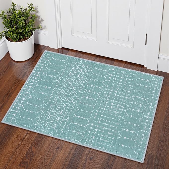 Lahome Moroccan Entry Rugs for Inside House 2x3 Non-Slip Washable Front Indoor Door Mat Entrance Rubber Backing Untra-Thin Small Kitchen Rug, Geometric Print Inside Doorway Rug for Bathroom Sink Hana