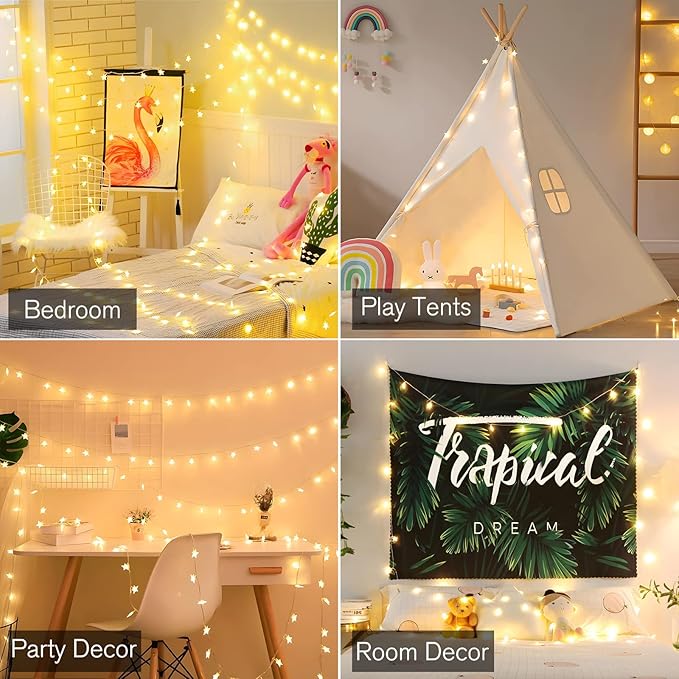ANJAYLIA 40 LED Star String Lights 20 FT Fairy Christmas Lights Battery Operated for Indoor & Outdoor, Party, Wedding and Holiday Decorations Warm White