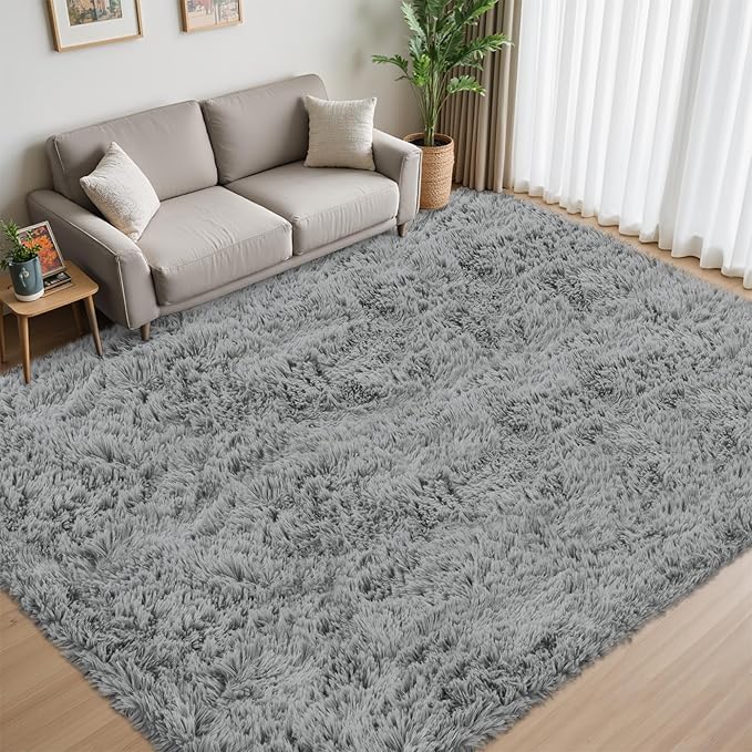 8x10 Area Rug for Living Room:Ultra Soft Fluffy Shag Light Grey Rugs,Large Fuzzy Plush Indoor Non Slip Carpet Washable Rug for Bedroom Kids Nursery Office Dorm Modern Decor(Light Grey 8'x10')