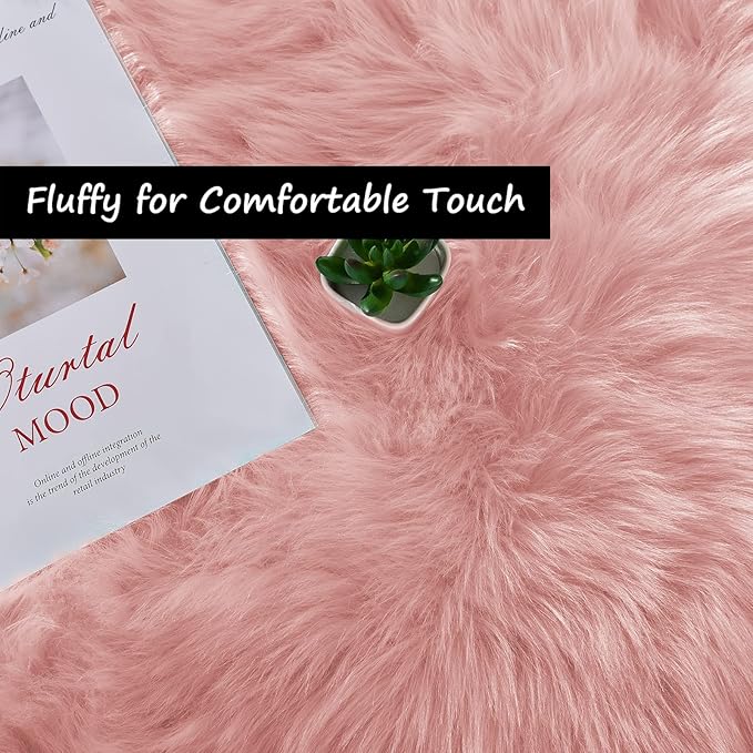 Goolela Pink Fluffy Fuzzy Furry Runner Rug 2X6 Light Pink Faux Sheepskin Fur Rug for Girls Bedroom Bedside Rug Plush Shaggy Washable Rectangle