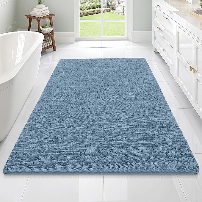 OLANLY Large Bathroom Rugs 70x46, Extra Soft Absorbent Chenille Bath Rugs, Rubber Backing Quick Dry, Machine Washable Bath Mats for Bathroom Floor, Tub and Shower, Home Decor Accessories, Airy Blue