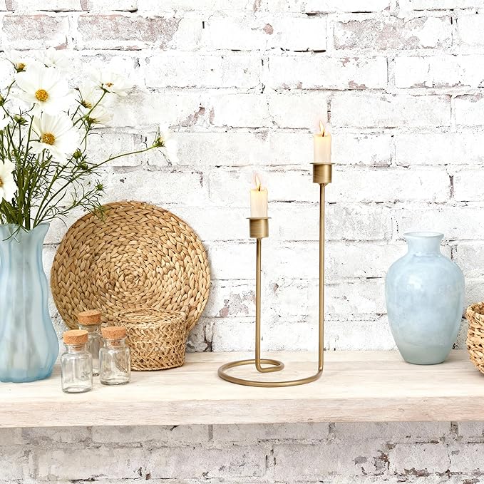 Modern Twisted Metal Candle Holder, Gold Taper Candlestick Centerpiece for Table Décor, Wedding, Holiday & Housewarming Gift