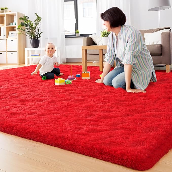 BENRON Soft Fluffy Rugs for Living Room 8 x 10 Red, Extra Large Area Rug for Bedroom Dining Table Office Kids Nursery Room, Machine Washable
