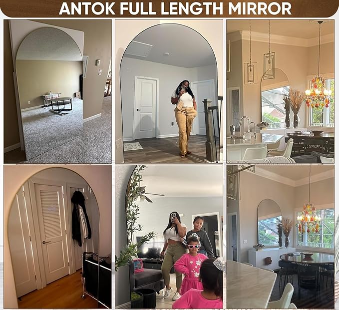 Antok Arched Full Length Mirror, 76"x44" Gold Metal Frame Floor Mirror for Bedroom Living Room, Freestanding/Wall Mount/Leaning
