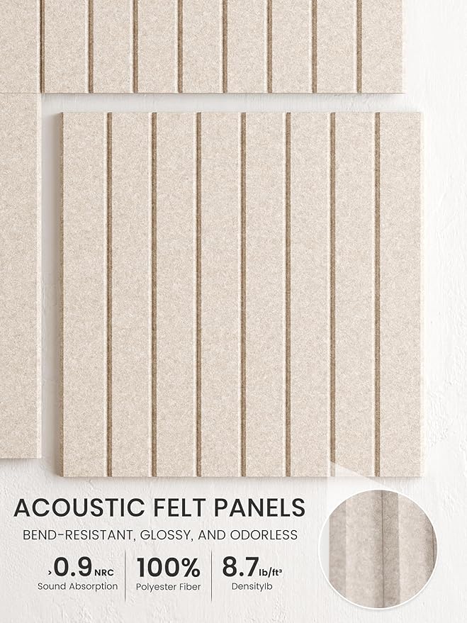Bumusty Large Cork Board Alternative-36 x 24" Felt Bulletin Board Tiles, with 30 Pushpins, 40 Adhesive Tabs, Fine-Stripe 6-Pack, Cork Boards for Office Push Pin Board Felt Board-Oatmeal