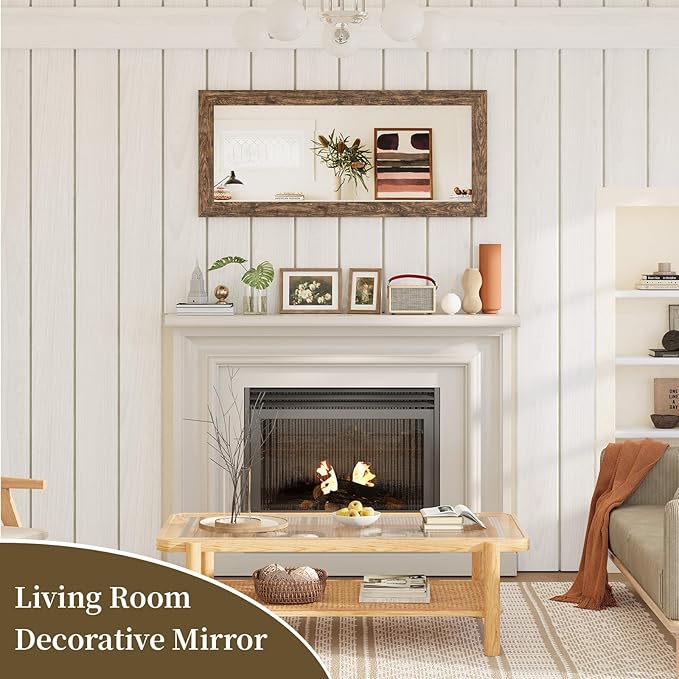 Syndra Modern Full Length Mirror Wood Frame, 56x20'' Large Floor Mirror with HD Tempered Glass & Wall Mount Option, Rectangular Standing Mirror for Bedroom, Living Room, Entryway, Farmhouse(Walnut)