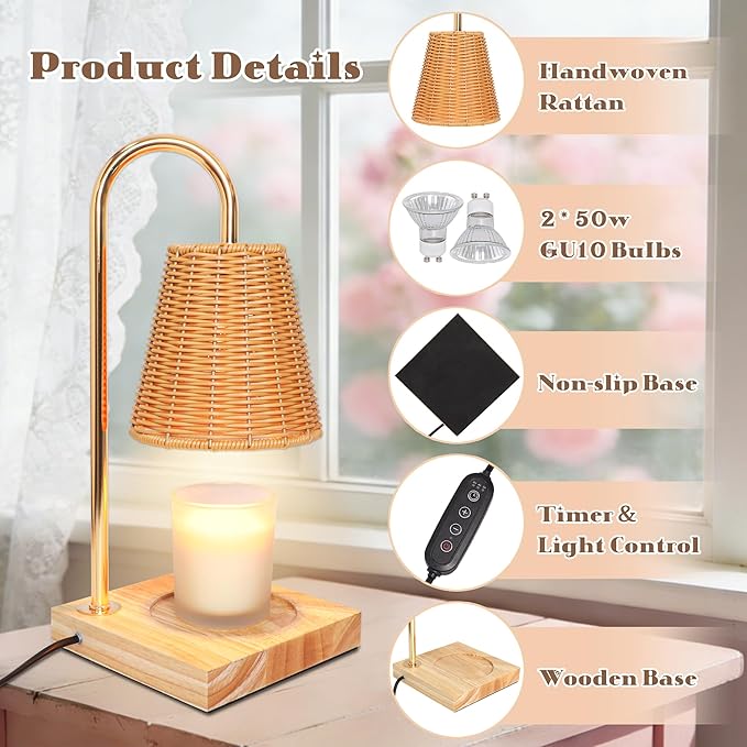 Crystal Club Candle Warmer Lamp with Timer & Dimmer, Modern Farmhouse Wax Melt Warmer for Jar Candles, Candle Lamp Warmer for Home Decor, Birthday Gifts for Women Mom