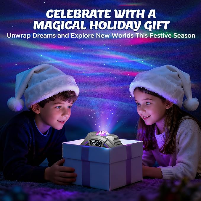 Flumy Galaxy Northern Lights Projector, Plasma Globe Lamp Aurora Projector for Kids with White Noise Alarm Clock, Boys Room Decor with Music, Ideal Gifts for Sci-Fi Fans