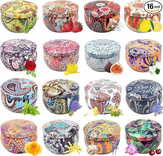Howemon Scented Candles Gift Set, Natural Soy Wax Portable Travel Tin with Strongly Fragrance Essential Oils for Stress Relief and Aromatherapy - 16 Pack