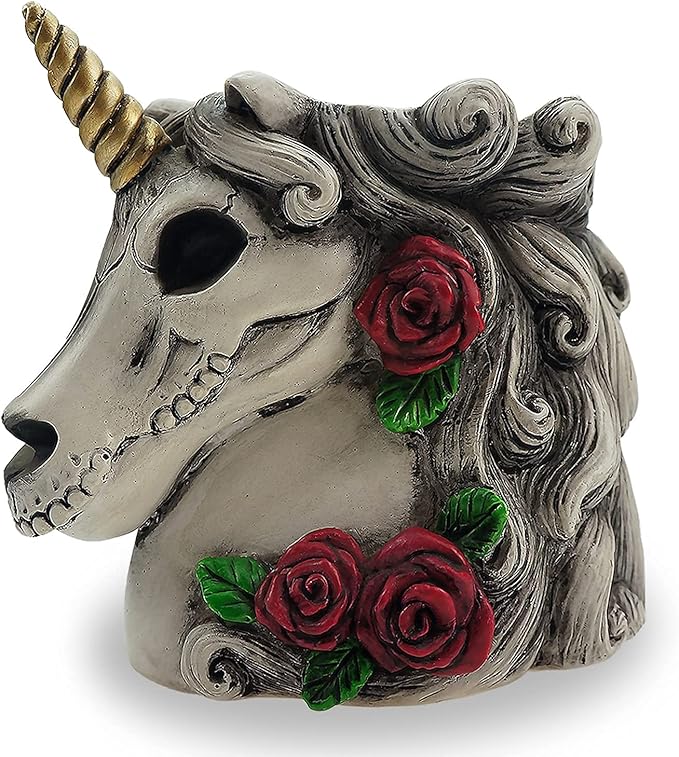 Gothic Unicorn Makeup Brush Holder Skull Gift for Women Adults Pen Organizer Halloween Decor Day Dead Goth Accessory