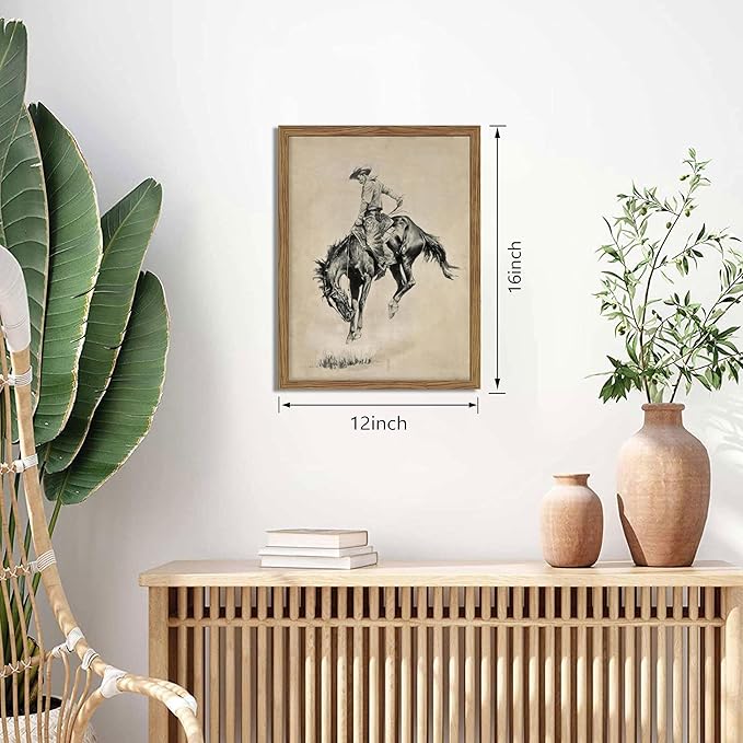 Western Cowboy Wall Art, Vintage Farmhouse Canvas Wall Decor Painting, Retro Southwestern Cowboy Artwork Prints Pictures for Bedroom Living Room Home Decor 12x16 Inch Framed