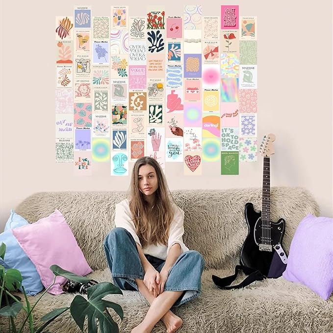 KBKBART 70pcs Danish Pastel Wall Collage Kit Aesthetic Pictures, Cute Danish Pastel Posters Matisse Wall Art Prints Preppy Room Decor 4"x6" for Teens Girls Women Dorm Bedroom