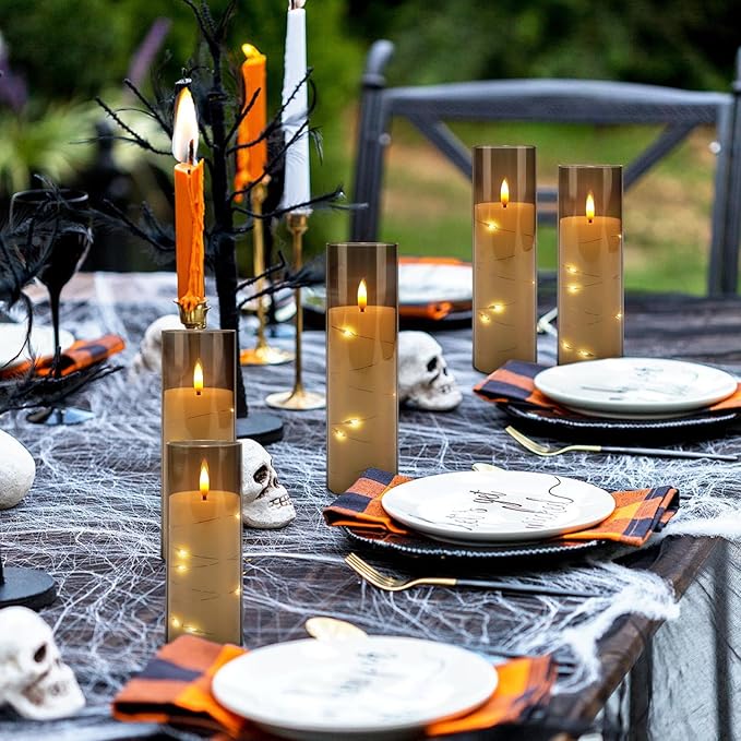 12-Pack Gray Acrylic Flameless LED Candles with Embedded String Lights - Remote Control for Holiday & Home Decor,Wedding.