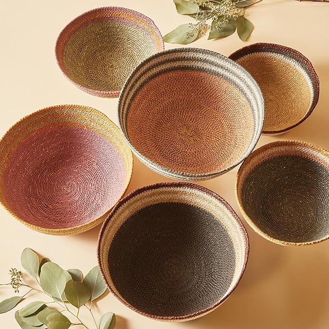47th & Main Set of 2 Decorative Seagrass Bowls, Bright Striped