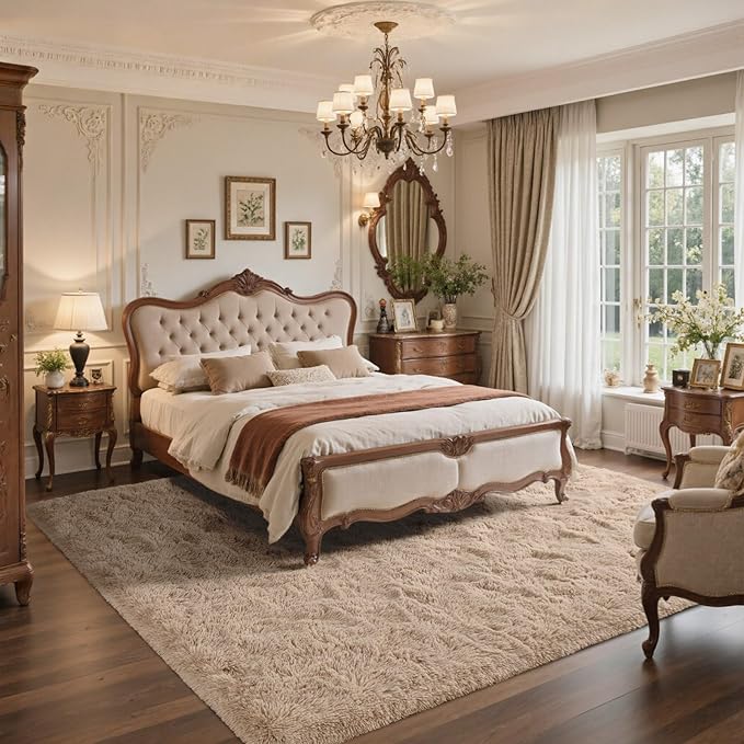 8x10 Area Rugs for Living Room Fluffy Neutral Beige, Modern Plush Non-Slip Soft Bedroom Shag Carpet for Book Room Office,Coffee Stain Resistant