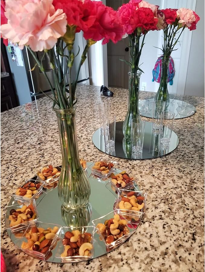 WGVI WGV Round Mirror Plate Sets Bulk 8" Diameter, 4.5 mm Thickness, Frameless Sanded Edges, Quality Thick Candle Tray, Home Event Party Wedding Table Centerpiece Wall Decor, 12 Pieces