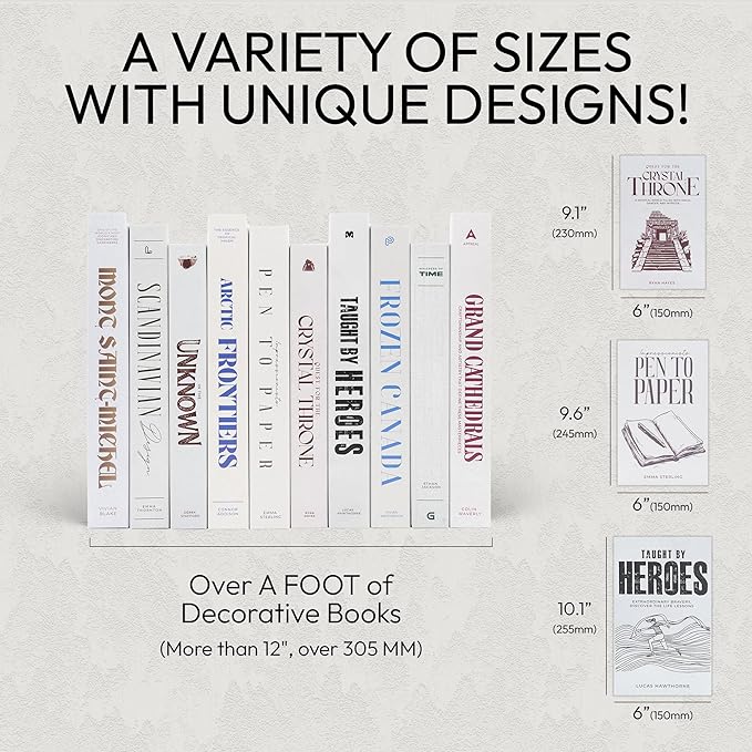 Decorative Books | White 10 Book Set with 3 Sizes | Preassembled with Hidden Storage | Perfectly Stackable for Easy Home Staging | Book Decor to Elevate Your Space | Home Decor Made Simple!