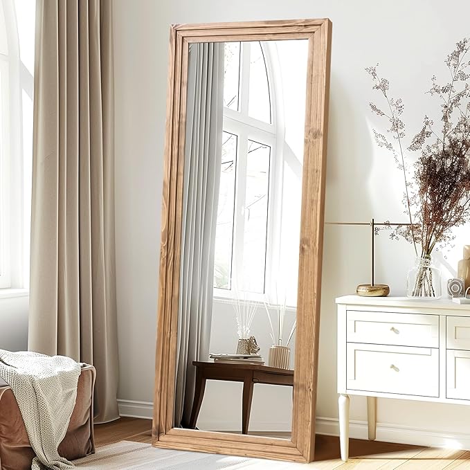 65"x24" Full Length Mirror Solid Wood Frame Floor Mirror for Living Room, Bedroom Hanging or Leaning, Wood Color