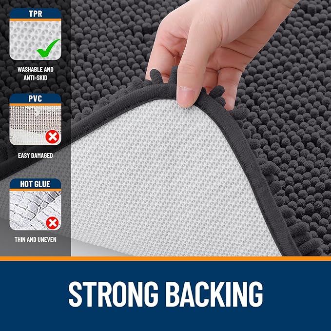 OLANLY Bathroom Rugs 30x18, Extra Soft Absorbent Chenille Bath Rugs, Rubber Backing Quick Dry, Machine Washable Bath Mats for Bathroom Floor, Tub and Shower, Home Decor Accessories, Dark Grey