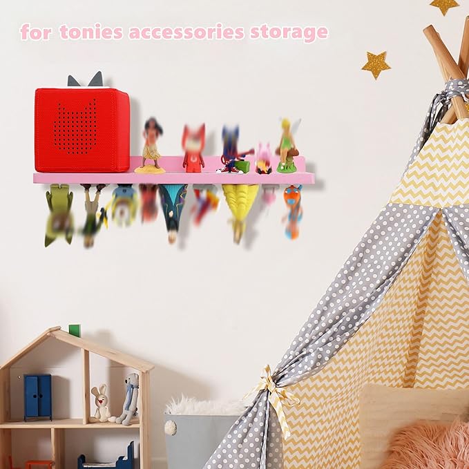 PHOENANCEE for Tonies Shelf Magnetic,for Toniebox Figures Storage Display Shelf 30-36 Character,Wall Floating Shelves Wooden,Compatible Charging Station for Children Kid's Room,Oak,1 Tier