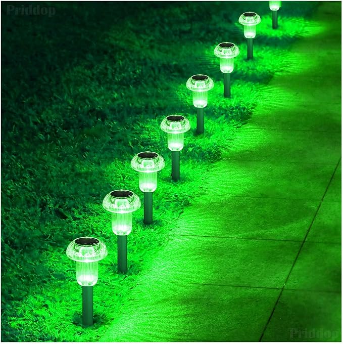 Priddop Solar Lights Outdoor Pathway Waterproof 8 Pack Green Stake LED Green Stake Acrylic Mushroom Decorative Garden Lights for Yard Landscape Patio Outside Decor