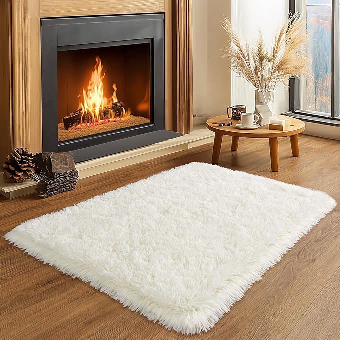 Soft Small Rugs for Bedroom Hallways, 2x3 Area Rugs for Living Room, Modern Shaggy Carpets Fuzzy Rug for Boys Girls Dorm Nursery Home Decor Aesthetic, Upgrade Non-Slip Durable, Cream White