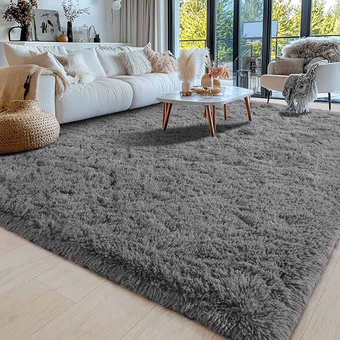 Area Rugs for Living Room 6x9, Ultra Soft Fluffy Rug for Bedroom, Modern Shaggy Carpets Fuzzy Rug for Girls Boys Room Home Indoor Nursery Teens Dorm Decor, Upgrade Non-Slip Durable, Grey
