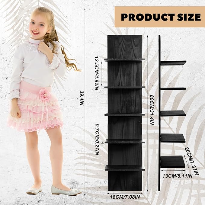 Yuntau 2 Pieces 5 Tier Wall Shelves for Bedroom 31.4 Inches Split Assembly Type Mount Vertical Wall Shelf Column Lack Hanging Floating Shelf for Storage Organizer Design Home Living Room(Black)