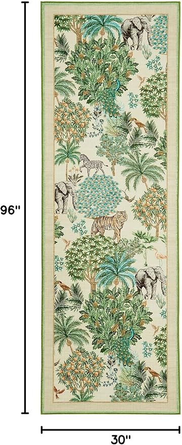 GarveeHome Jungle Rug 2.5x8 Kitchen Runner Rug Non Slip Washable Runners for Hallways, Animal Print Runner Rugs with Rubber Backing Soft Low-Pile Forest Long Carpet for Bedroom Entryway Laundry, Beige