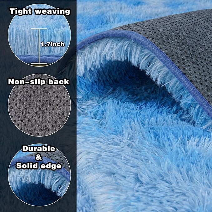 5x7 Fluffy Fuzzy Area Rug for Living Room Bedroom, Ultra Soft Rugs for Living Room, Modern Shaggy Carpets Rug for Boys Girls Dorm Nursery Home Decor Aesthetic, Upgrade Non-Slip Durable, Tie-Dye Blue