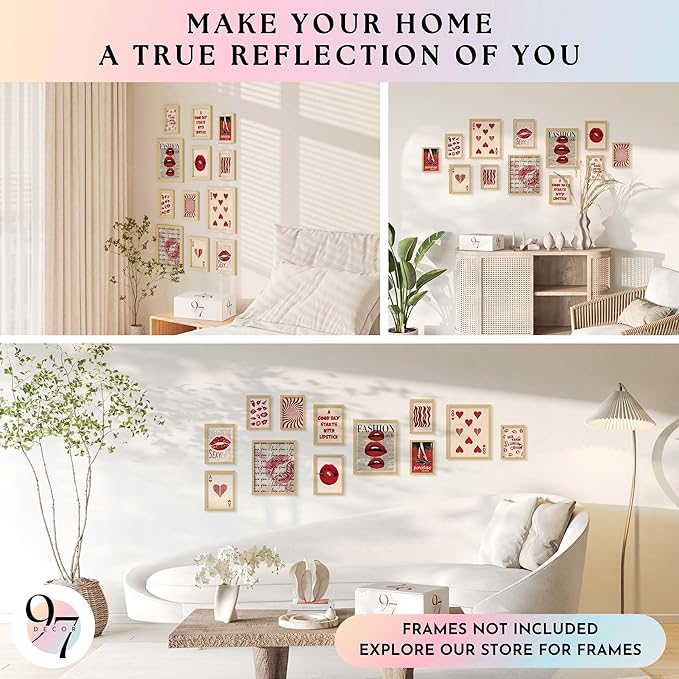 97 Decor Vintage Downtown Girl Room Decor - Y2k Posters For Room Aesthetic Pictures, Cute Y2k Room Decor 2000s Prints, Retro Red Wall Art For Teen Girls College Dorm Bedroom Decorations (Unframed)