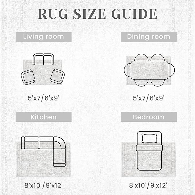 10x14 Area Rugs for Living Room: Washable Large Vintage Floral Rug Low Pile Non-Slip Boho Carpet for Bedroom Home Office Dining Room (FloralGrey, 10'x14')
