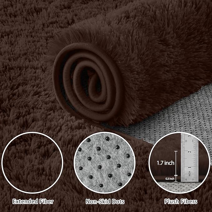 6x9 Area Rugs for Living Room:Ultra Soft Fluffy Shag Brown Rug,Large Fuzzy Plush Indoor Non Slip Carpet Washable Rugs for Bedroom Kids Nursery Office Dorm Modern Decor(Brown 6'x9')