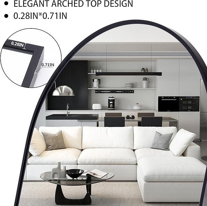 Simple Deluxe Arched Full Length Mirror, Floor Mirror with Stand, 59"x16" Large Mirror, Wall Mirror Full Length, Body Floor Mirror, Wall Mounted Mirror for Bedroom, Black