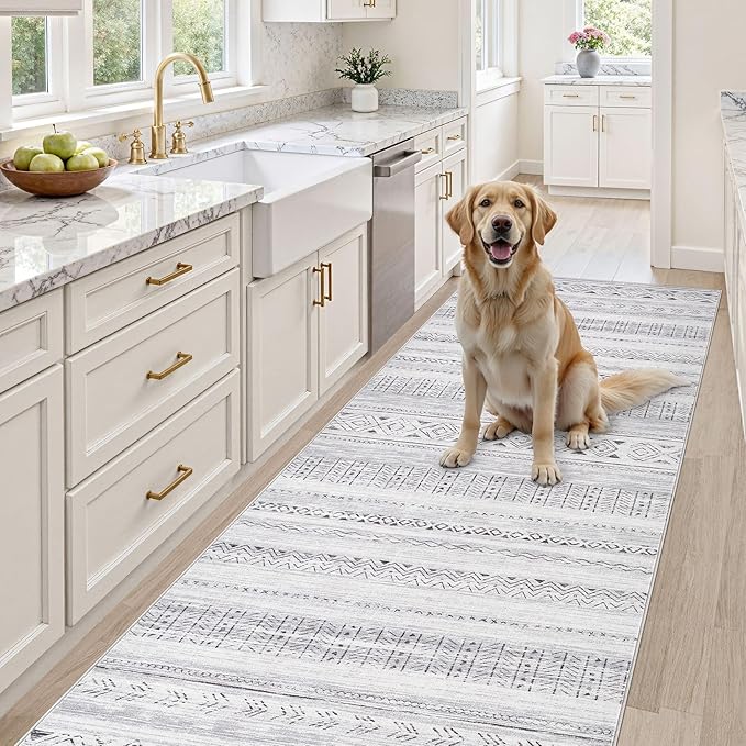 cotiled Hallway 3x12 Runner Rugs: Washable Boho Rugs with Non Slip Backing Large Soft Indoor Stain Resistant Carpet for Living Room Bedroom Farmhouse Dining Room Lightweight Home Decor Dark Grey