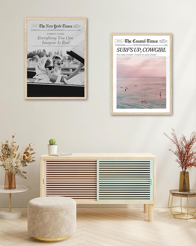 iHery Small Everything You Can Imagine Is Real Framed Trendy NewsPaper Wall Art, Natural OAK Wood 8x10in Canvas Wall Art Decor For Bedroom, Vintage Prints Living Room Home Décor 1Pack