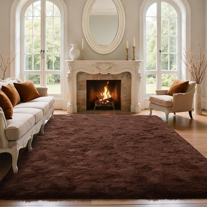 Coffee Brown 5x7 ft Fluffy Rug for Living Room,Fur Bedroom Area Rugs Non-Slip,Carpet for Nursery Kids PlayRoom Indoor Modern Plush Carpets