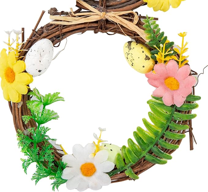 Berfutall-Easter Bunny Basket Decoration with Flowers, Spring Decor with Pastel Eggs(2D)