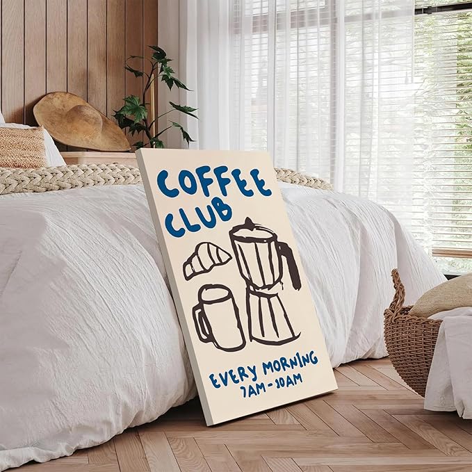 Framed Kitchen Canvas Wall Art Funky Kitchen Pictures Wall Decor Vintage Picture Coffee Artwork Modern Coffee Bar Decor Retro Skeleton Cafe Shop Pictures Home Decorations 16x24 inch, Ready to Hang