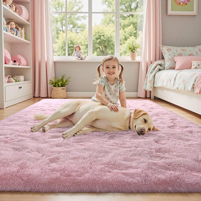 5x7 ft Pink Rugs for Living Room Fluffy Bedroom Rug Non-Slip Area Rugs Shag Carpet for Nursery Kids PlayRoom Dorm Office Indoor Thick Modern Plush Carpets Girls