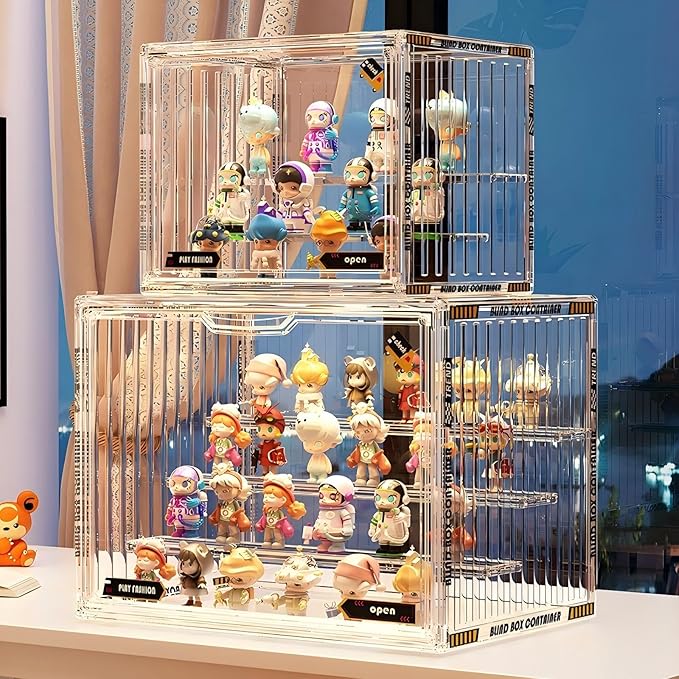Premium Clear Acrylic Display Case with Magnetic Door - Dust Proof Protector for Funko Pops, Collectibles, Figures, Books, Comics, Toys Includes Adjustable Dividers & Stackable Design