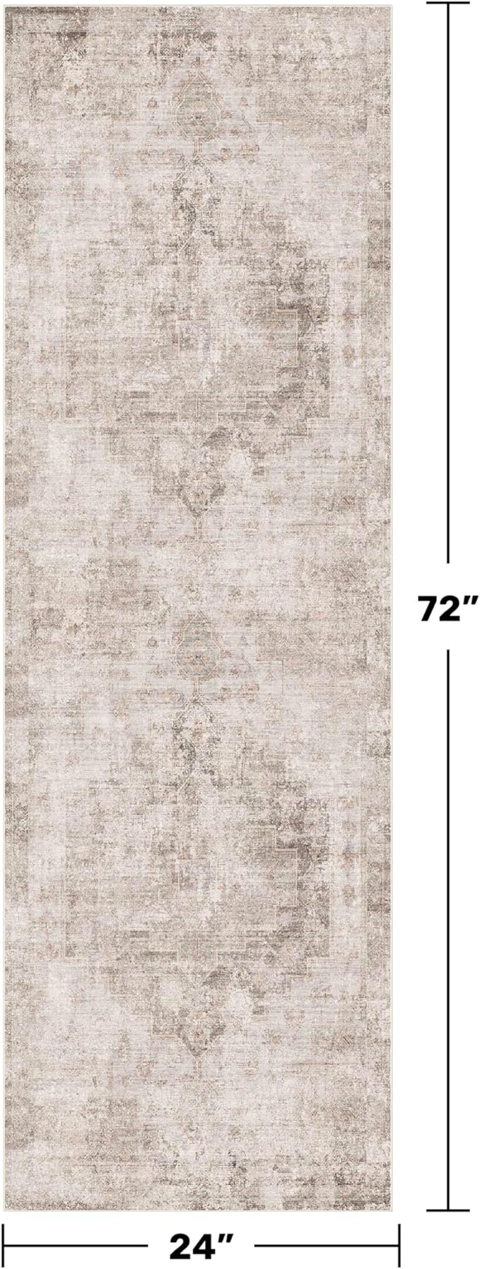 Hazo Haus 2x6 Washable Bathroom Runner Rug, Non Slip Low Pile Runner with Rubber Backing for Hallway, Kitchen and Entryway, Beige Tan Modern Farmhouse Home Decor