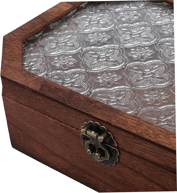 LIOOBO Wooden Desk Storage Box Begonia Lid Vintage Makeup Organizer Small Decorative Jewelry Box for Trinkets
