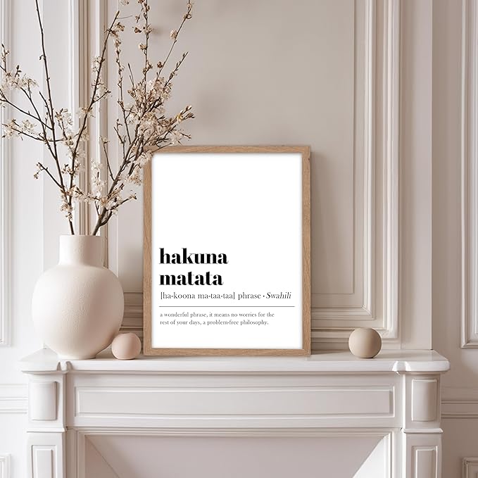 Poster Master Typography Poster - Dictionary Print - Hakuna Matata Definition, Wonderful Phrase, No Worries, Funny, Motivational - Gift for Kids, Friend - Wall Decor for Home, 8x10 Beige Framed