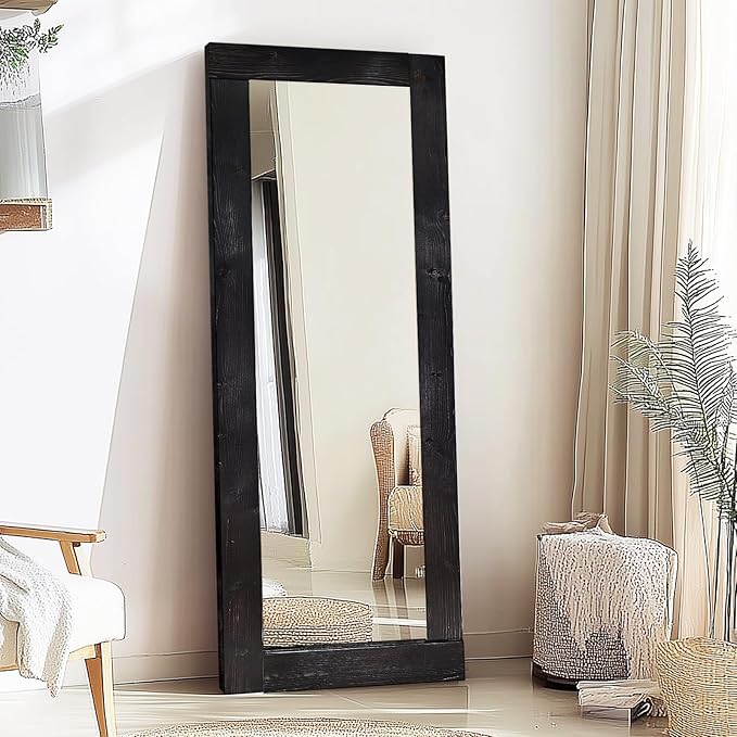 Full Length Mirror 65"x24" – Solid Wood Frame, HD Tempered Glass, Wall Mounted & Leaning, Rustic Modern Decor for Bedroom, Living Room, Entryway, Black