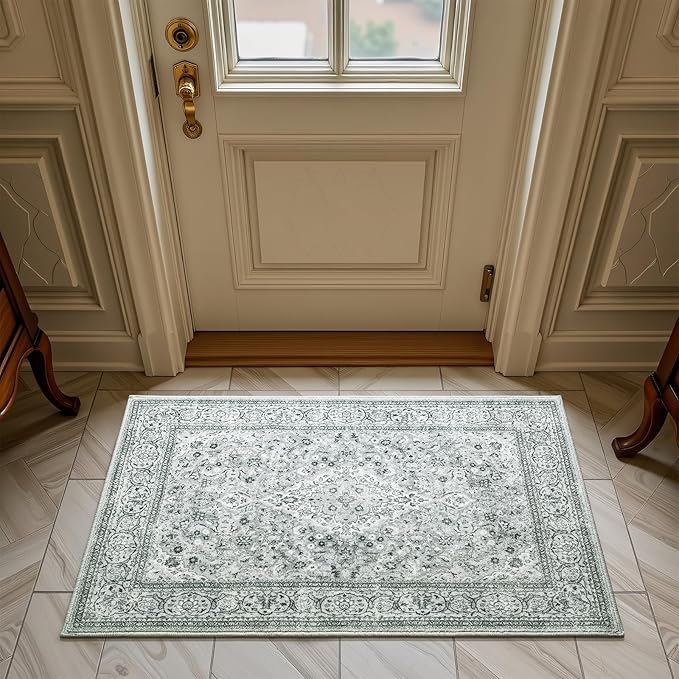Goideal Washable Entry Rug 2x3, Gray Small Area Rugs Non Slip, Indoor Low Pile Carpet with Rubber Backing for Bathroom Kitchen Entryway Office