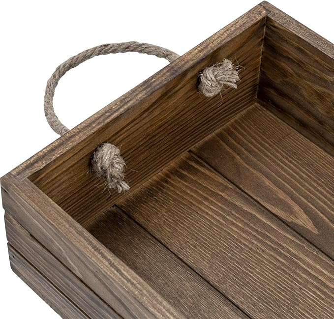 MyGift 13 Inch Rustic Brown Wood Decorative Storage Organizer Bin with Rope Handles, Open Top Small Crate Box for Bathroom Accessories, Books, Crafts, Fruits