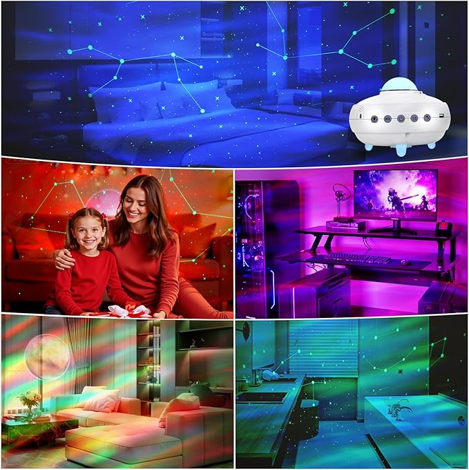 Galaxy Projector Star Projector， 12 Zodiac Constellations, 4 Aurora Color Combinations, Dynamic Star Clusters,Bluetooth Speaker. for Bedroom, Living Room, and Party Night Light Projector.