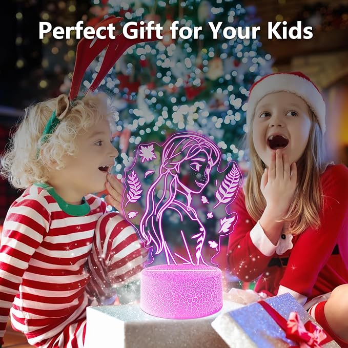 Cute Night Light for Kids [2 Set] 16 Colors Change Princess Decor Lamp with Remote, Dim for Girls Bedroom 3D Illusion LED Night Lights, Ideal Gifts for Girls Christmas Birthday Party Room Decoration